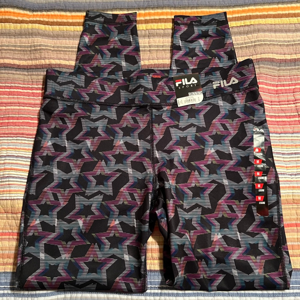 FILA Sport Neon Star Running Leggings Womens Medium Activewear Tights